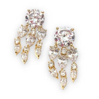 Multi- Cut Crystal Drop Earrings In Gold