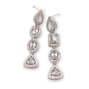Four Tier White Gold & Crystal Drop Earrings