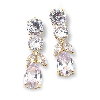 Four Tier Crystal Drop Earrings in Gold