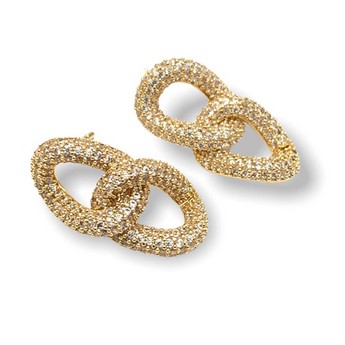 Chloe Crystal-Encrusted Gold Link Earrings