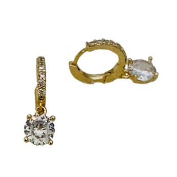Gold Huggie Hoop Earrings with Round Cut Crystal