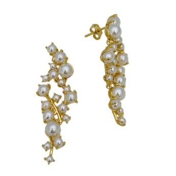 Pearl Cluster Drop Earrings In Gold