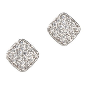 Square Micropavé Stud Earrings In White Gold