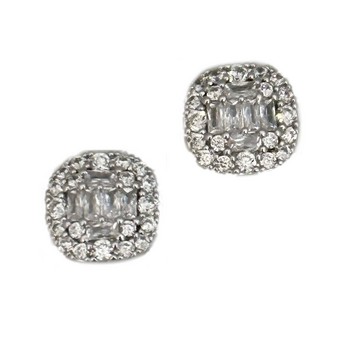 Baguette Crystal Stud Earrings in White Gold