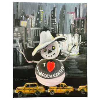 “Snowman with Taxis” by Barbara Fracchia (Unframed Giclée Print on Canvas)