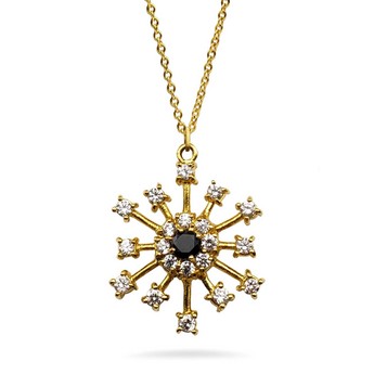 Sputnik Gold & Crystal Necklace with Onyx