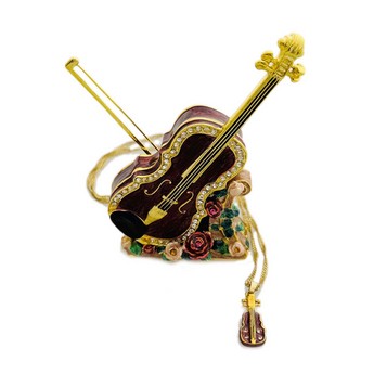 Violin & Bow Enameled Box With Pendant Necklace