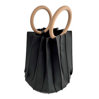 Black Pleated Bucket Bag