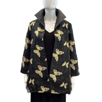 Black Swing Jacket With Gold Butterflies