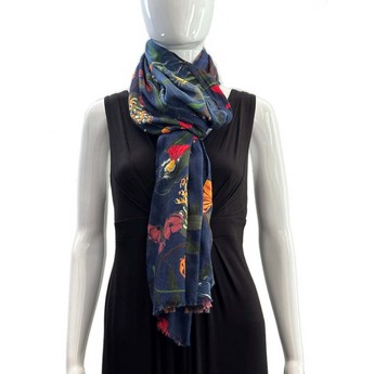 Navy Floral Cashmere Scarf