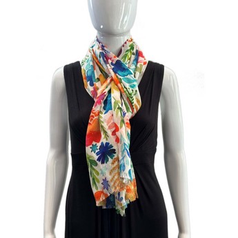 White Floral Cashmere Scarf