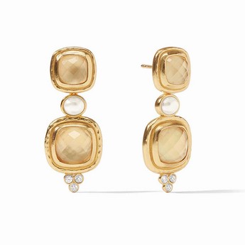 Tudor Pearl & Champagne Crystal Double Drop Earring