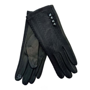Four Button Black Stretch Gloves