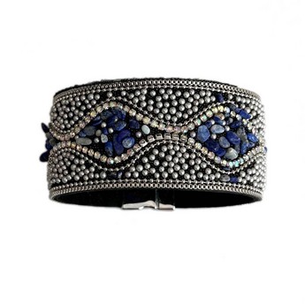 Silver & Navy Beaded Wrap Bracelet