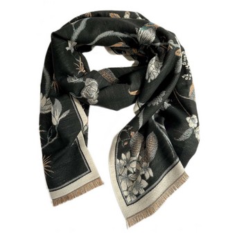 Black Cicely Scarf with Peach Floral Design