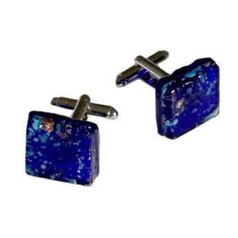  Blue & Silver Murano Glass Cufflinks