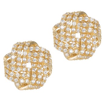 Gold Infinite Knot Stud Earrings with Crystals