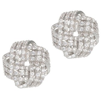 White Gold Infinite Knot Stud Earrings with Crystals
