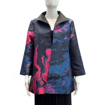 Fuchsia & Navy Abstract Swing Jacket