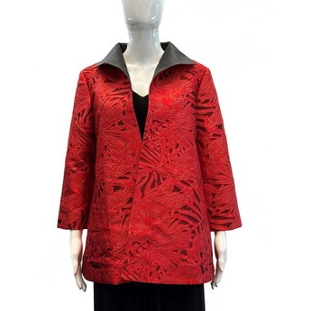 Red Flower Appliqué Swing Jacket