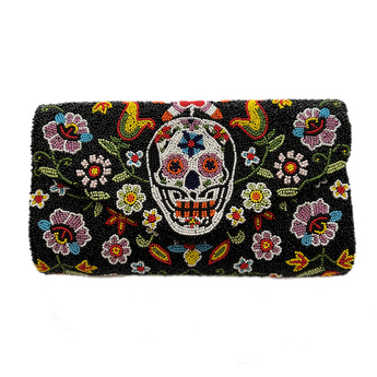 Beaded Skull & Flower Clutch