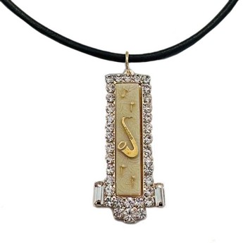 Sax Piano Key Pendant Necklace with Crystal Border
