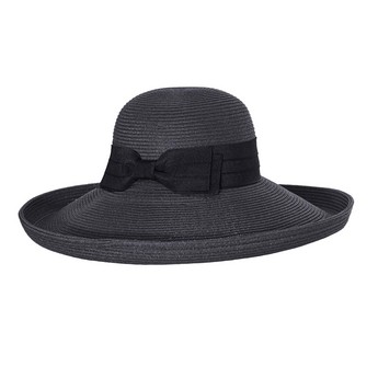 Black Packable Hat with Black Bow & Trim