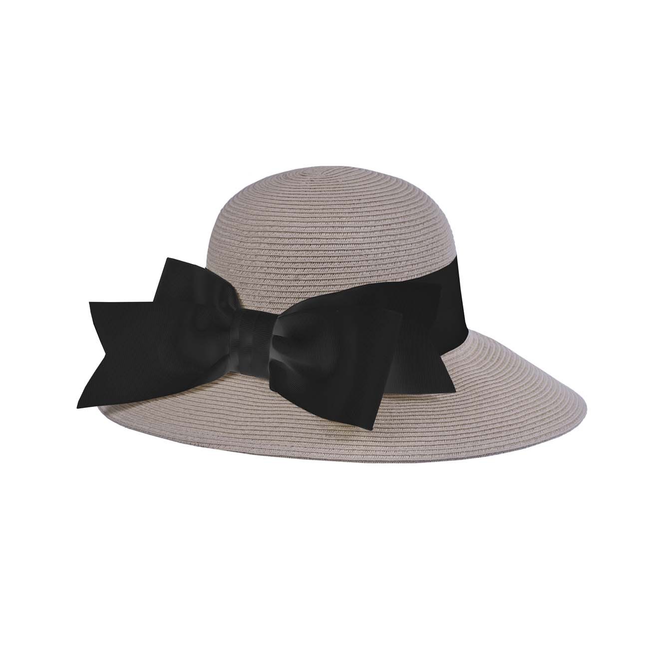 Natural Packable Hat with Black Band Bow