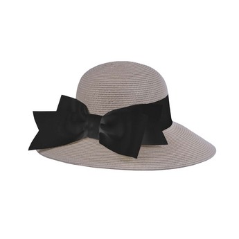 Natural Packable Hat with Black Band & Bow