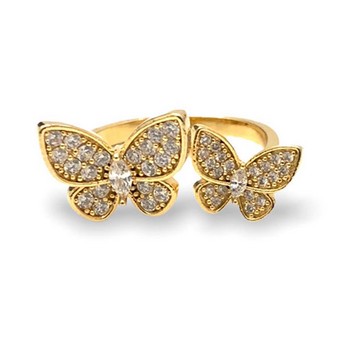 Adjustable Double Butterfly Ring in Gold