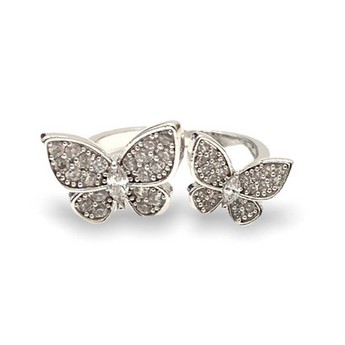 Adjustable Double Butterfly Ring in White Gold