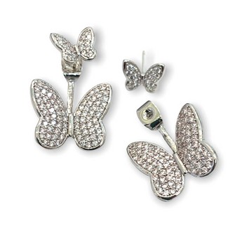 Front & Back Butterfly Earrings in White Gold