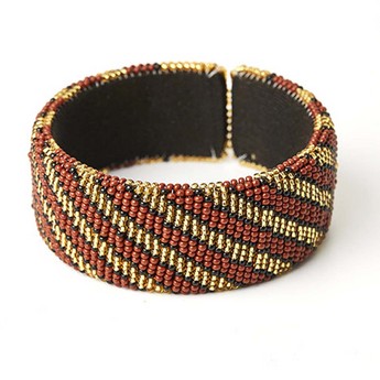 Zulu Beaded Cuff Bracelet with Diagonal Stripe Pattern