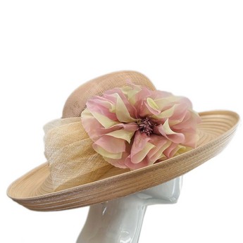 Natural Hat with Cream Band & Lavender Flower
