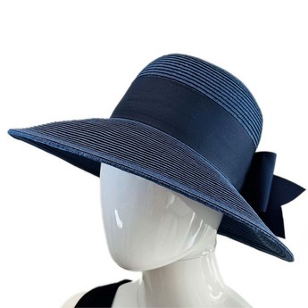 Navy Packable Hat with Navy Band & Bow