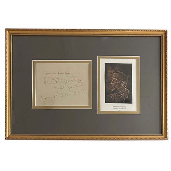 Framed Signed Note & Bronze Relief Plaque: Umberto Giordano