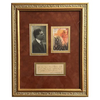 Framed Photo, “Isabeau” Postcard & Signed Note from Pietro Mascagni