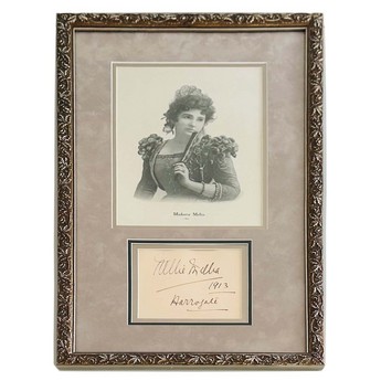Framed Signed Note & Photo: Nellie Melba in “Il Barbiere di Siviglia”