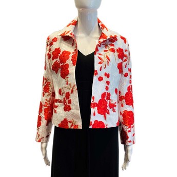 White Jacket with Red Floral Pattern