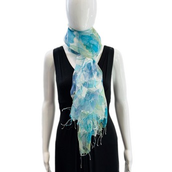 Floral Silk Scarf in Blues & Greens