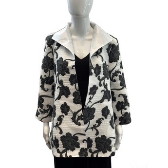 White Swing Jacket with Black Floral Pattern