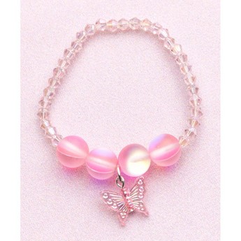 Pink Crystal Beaded Bracelet with Butterfly Charm