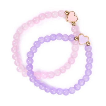 Bracelet Set: Pink & Purple Beads with Hearts