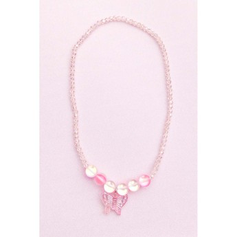 Pink Crystal Beaded Necklace with Butterfly Charm