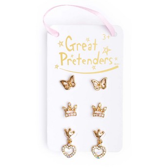 Pierced Earring Set: Butterflies, Crowns & Heart/Crown
