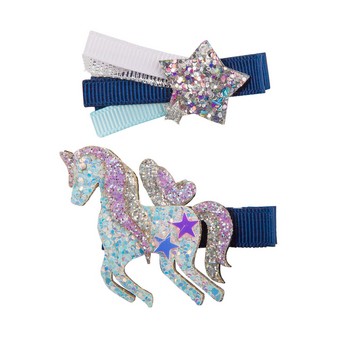 Hairclip Set: Star & Unicorn in Navy & Silver