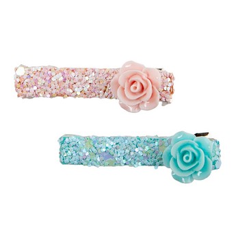 Hairclip Set: Blue & Pink Roses