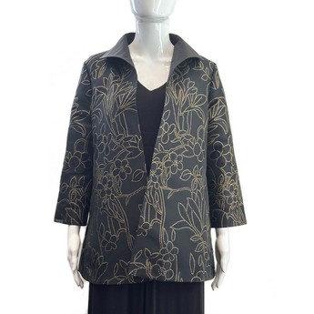 Black Swing Jacket with Gold Floral Pattern