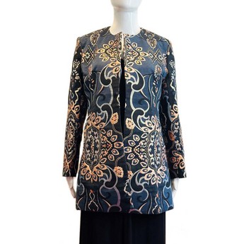 Long Jacket with Blue & Pink Tapestry Pattern