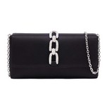 Black Satin Foldover Clutch with Rhinestone Chain